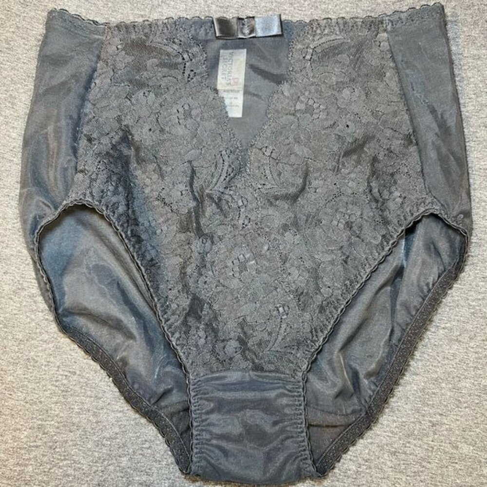 Vintage Victoria's Secret High-Waist Black Lace Panty - Made in USA (Medium)